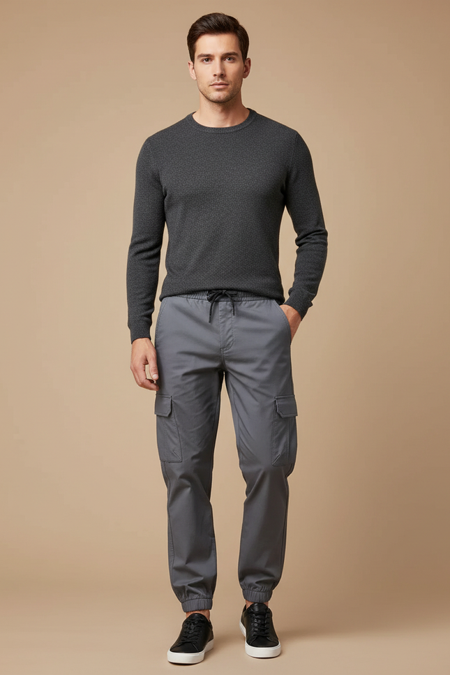 Pantalon Cargo Gris Homme Décontracté Jogger Uni - Coton