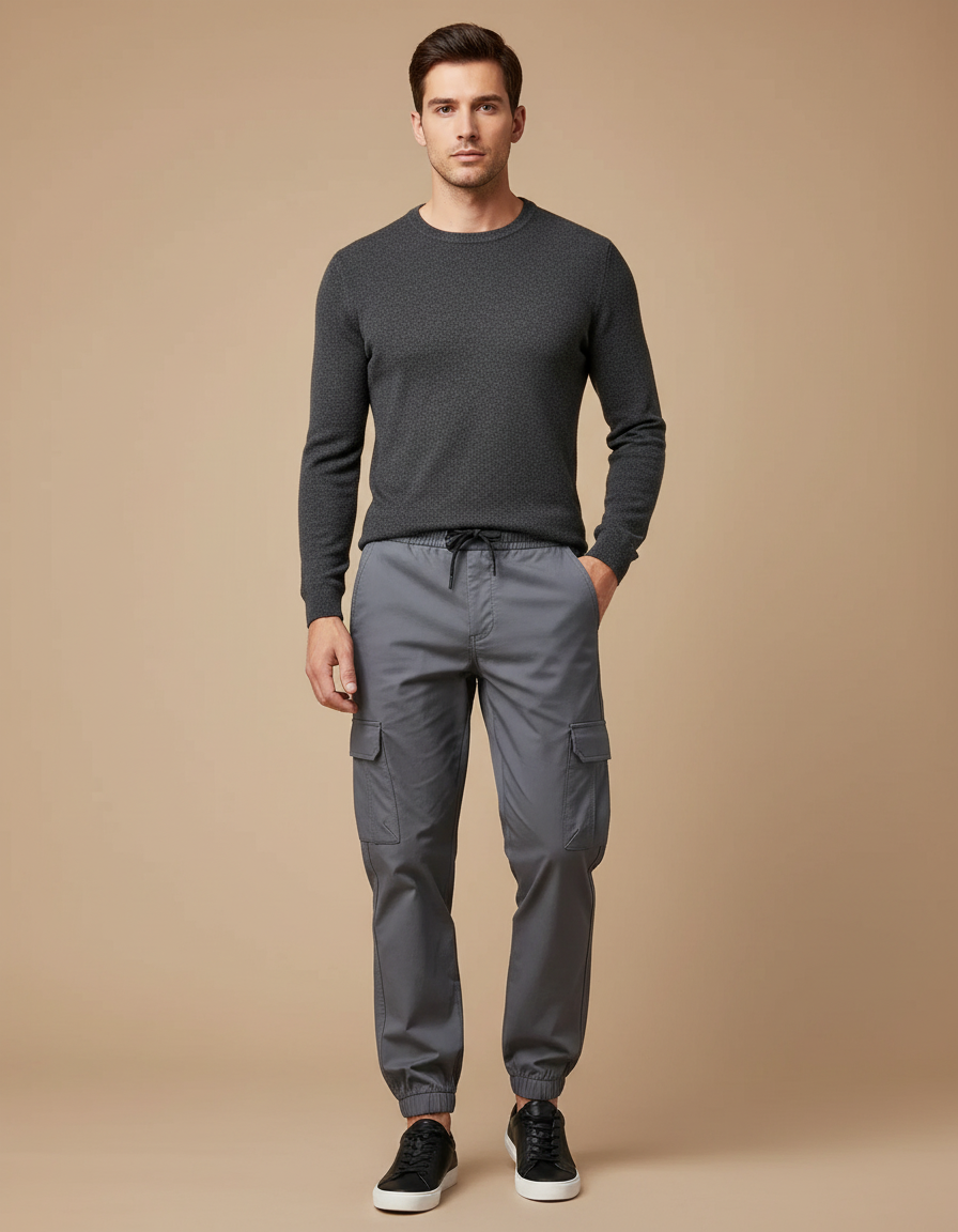 Pantalon Cargo Gris Homme Décontracté Jogger Uni - Coton