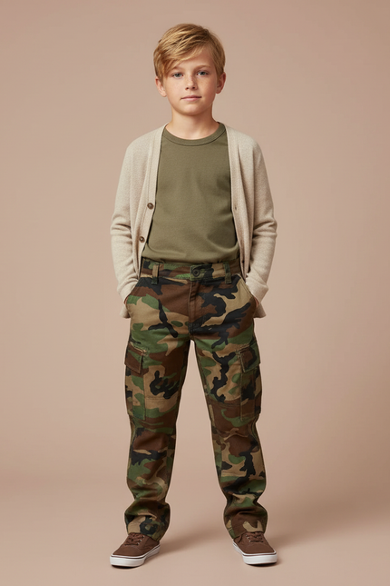 Pantalon Cargo Camouflage Militaire Enfant Renforcé Décontracté - Multicolore Toile