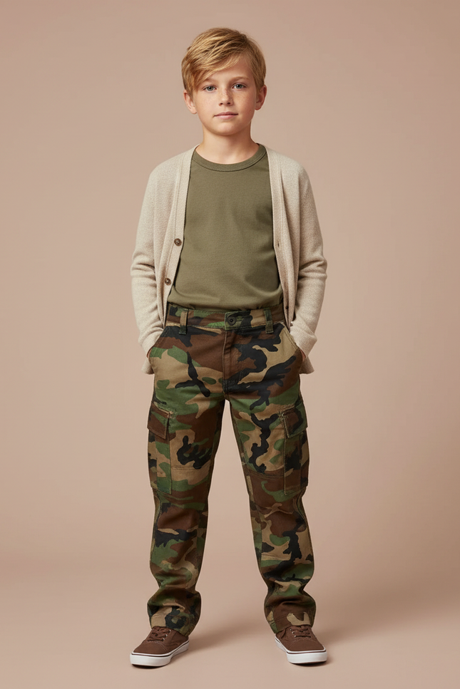 Pantalon Cargo Camouflage Militaire Enfant Renforcé Décontracté - Multicolore Toile