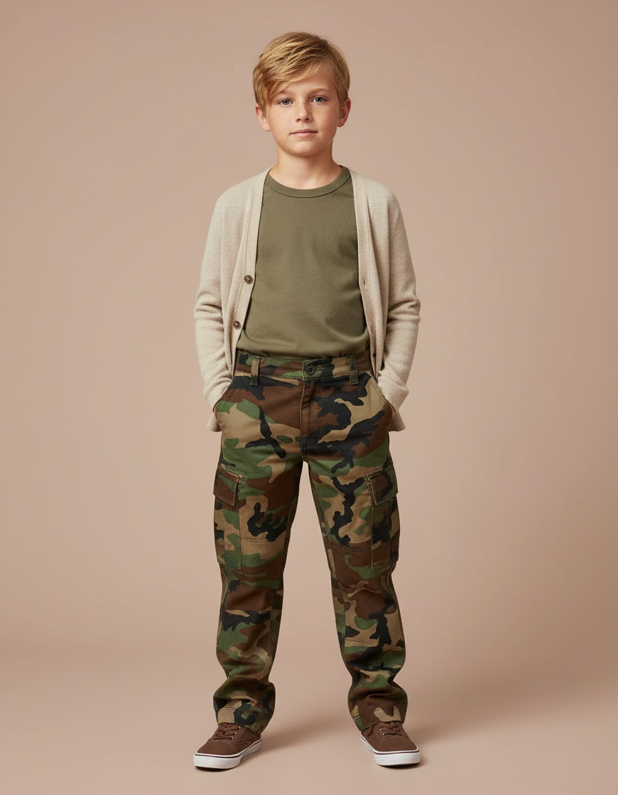 Pantalon Cargo Camouflage Militaire Enfant Renforcé Décontracté - Multicolore Toile