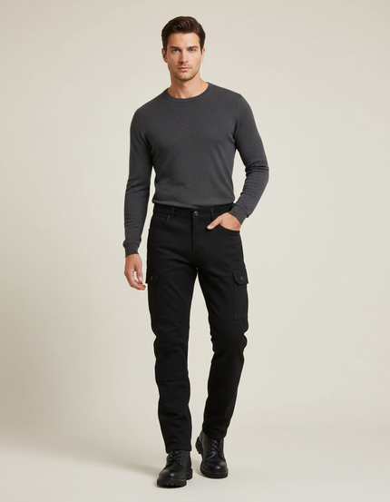 Pantalon Cargo Noir Homme Multipoches Coton Coupe Droite