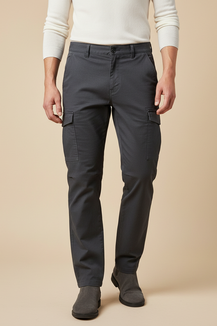 Pantalon Cargo Gris Multipoches Coton Homme Décontracté