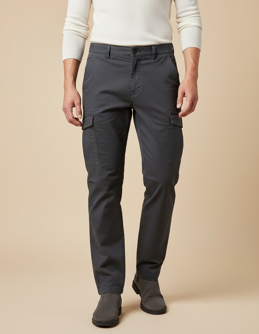 Pantalon Cargo Gris Multipoches Coton Homme Décontracté