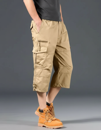 Pantalon Cargo Beige Court Multipoches Décontracté Homme - Toile
