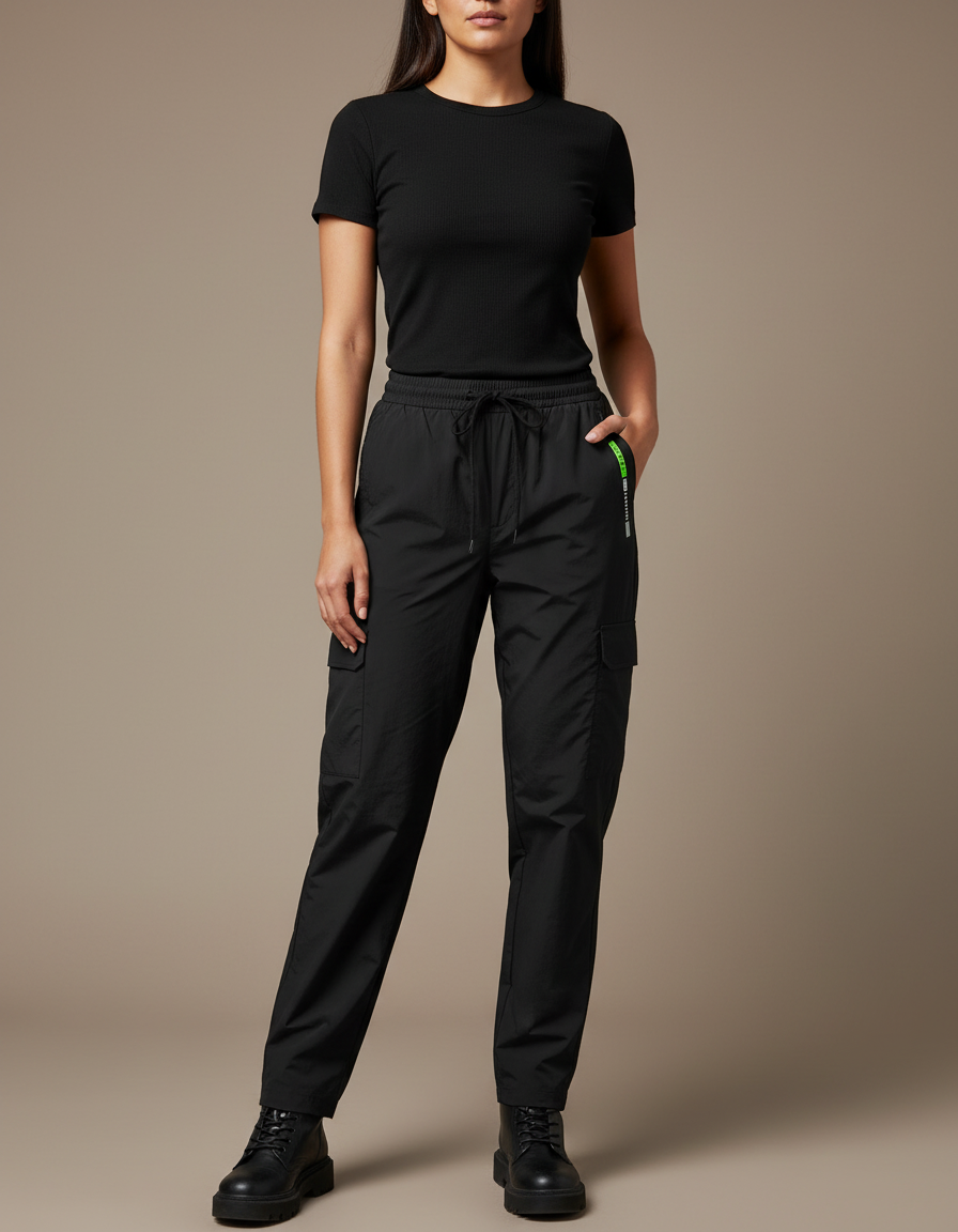 Pantalon Cargo Zippé - Noir Polyester
