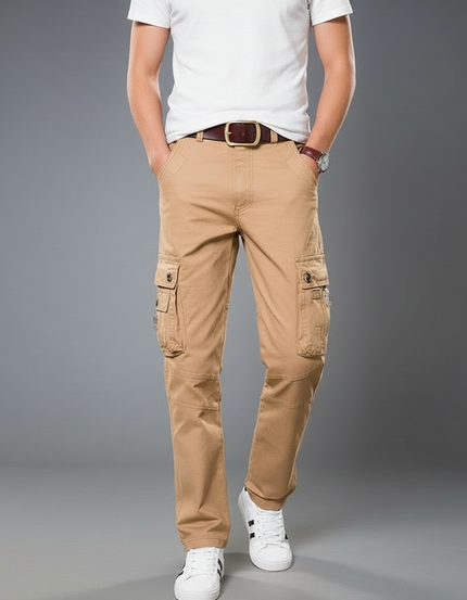 Pantalon Cargo Beige Coton Ample Multipoches Homme - Kaki Toile