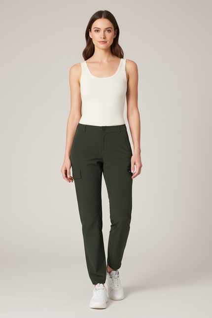 Pantalon Cargo Vert Kaki Femme Léger Ample - Polyester