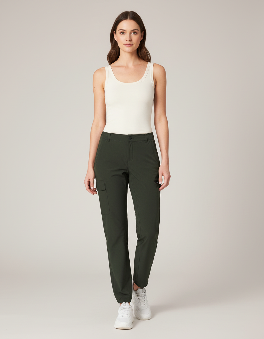 Pantalon Cargo Vert Kaki Femme Léger Ample - Polyester