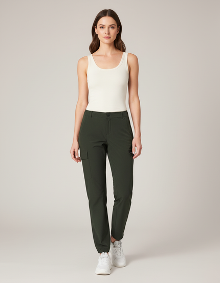 Pantalon Cargo Vert Kaki Femme Léger Ample - Polyester
