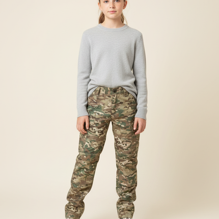 Pantalon Cargo Camouflage Militaire Enfant Ajusté - Multicolore Toile