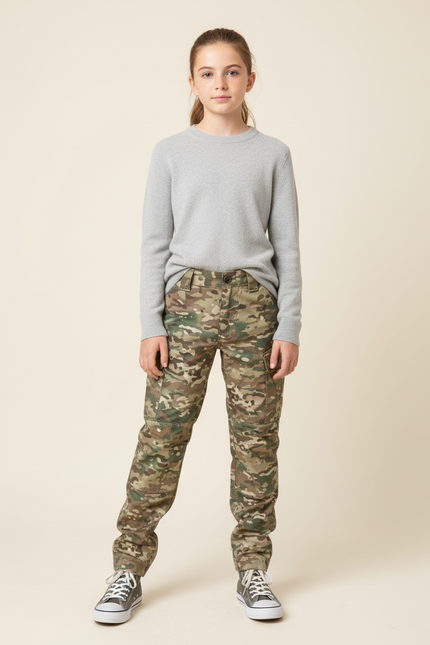 Pantalon Cargo Camouflage Militaire Enfant Ajusté - Multicolore Toile