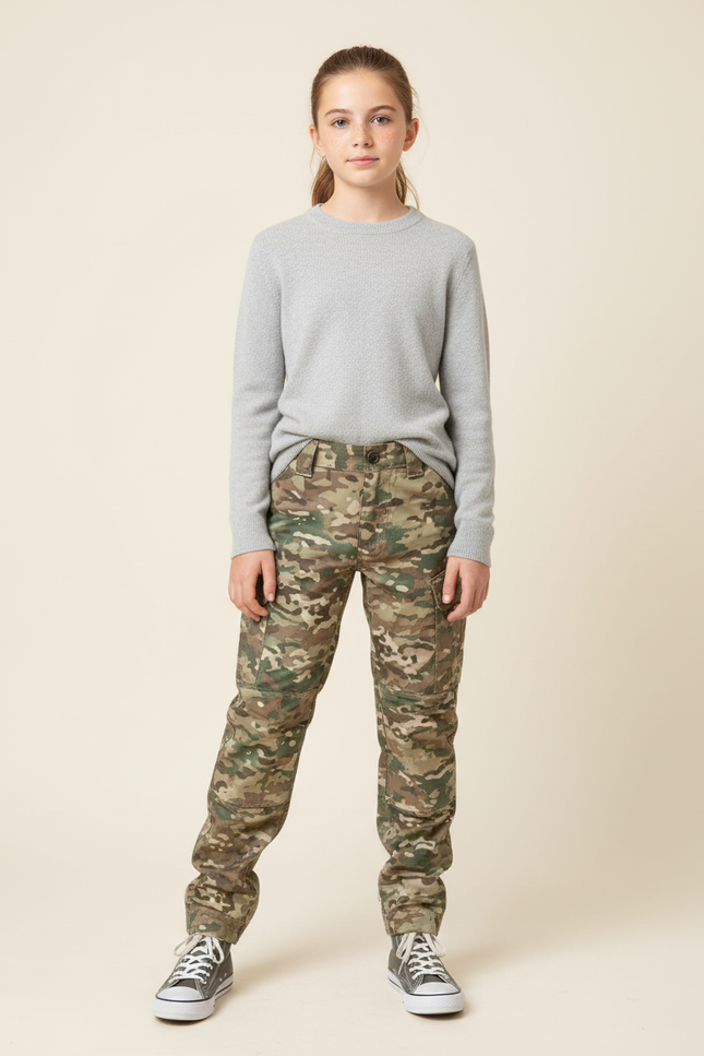 Pantalon Cargo Camouflage Militaire Enfant Ajusté - Multicolore Toile