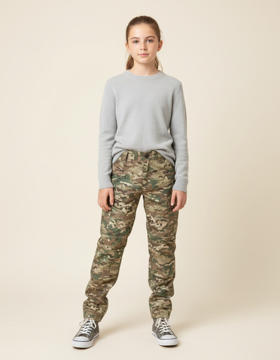 Pantalon Cargo Camouflage Militaire Enfant Ajusté - Multicolore Toile