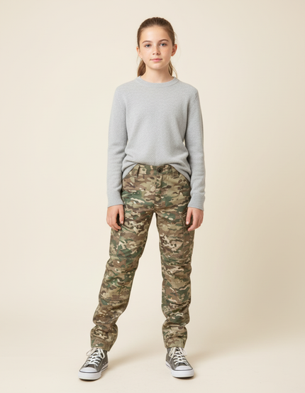 Pantalon Cargo Camouflage Militaire Enfant Ajusté - Multicolore Toile