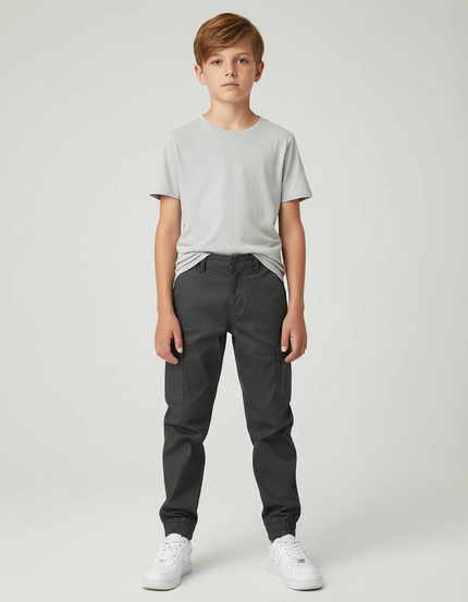 Pantalon Cargo Gris Anthracite Enfant Jogger Décontracté - Gabardine
