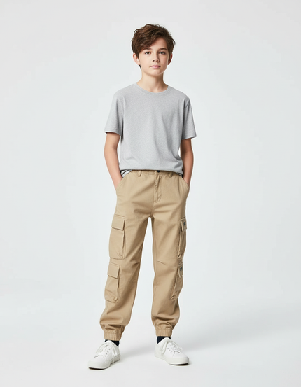 Pantalon Cargo Beige Enfant Coton Ample Multipoches