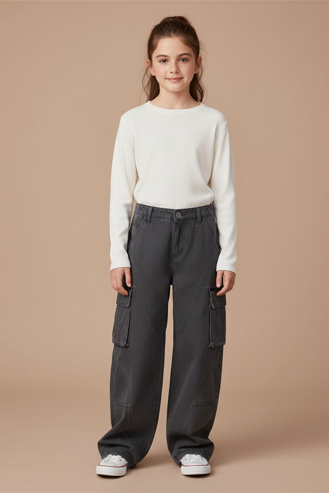 Pantalon Cargo Gris Ample Décontracté Multi-Poches - Jean