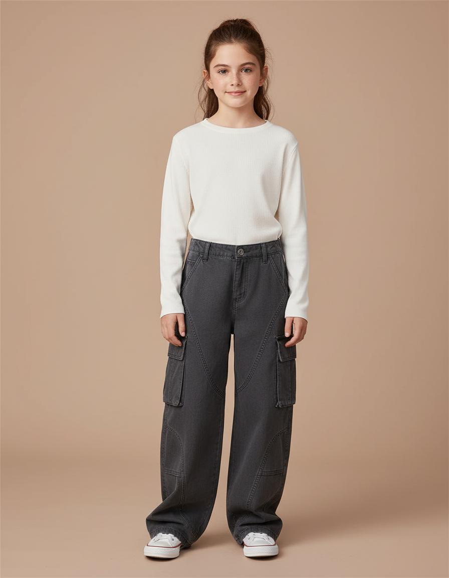 Pantalon Cargo Gris Ample Décontracté Multi-Poches - Jean