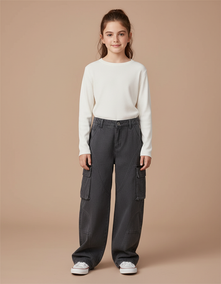 Pantalon Cargo Gris Ample Décontracté Multi-Poches - Jean