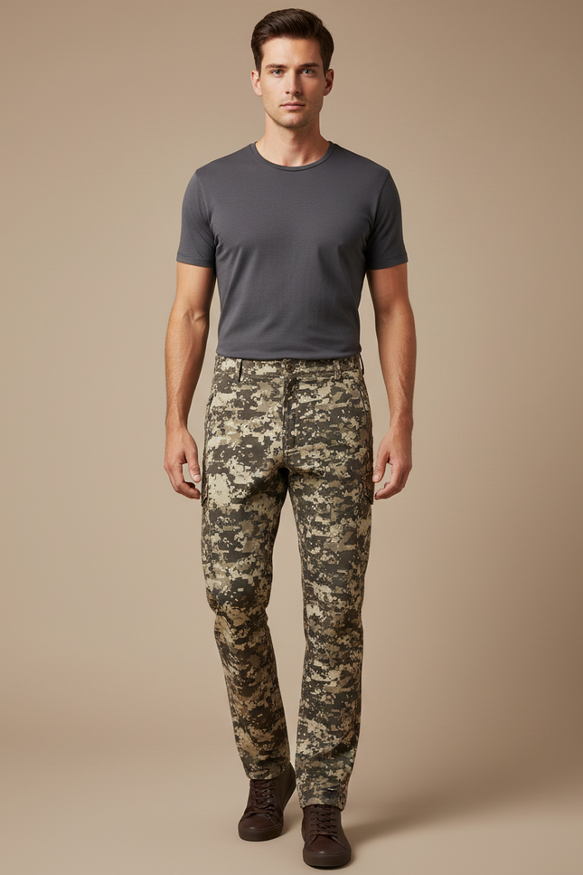 Pantalon Cargo Camouflage Militaire Digital Décontracté Homme - Kaki Toile