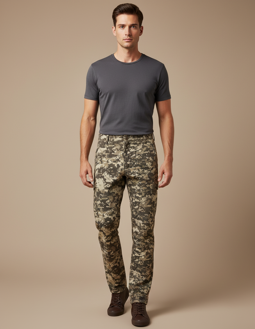Pantalon Cargo Camouflage Militaire Digital Décontracté Homme - Kaki Toile