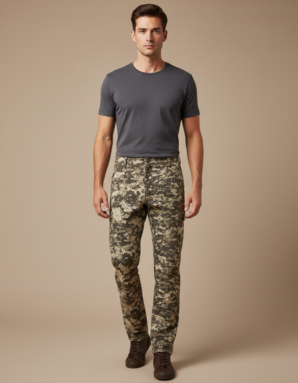 Pantalon Cargo Camouflage Militaire Digital Décontracté Homme - Kaki Toile