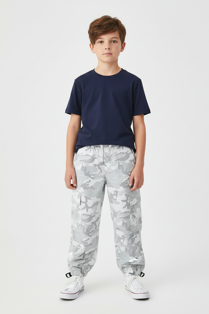 Pantalon Cargo Camouflage Gris Ample Garçon Streetwear - Toile