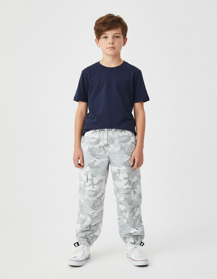 Pantalon Cargo Camouflage Gris Ample Garçon Streetwear - Toile