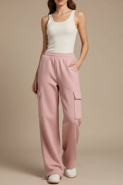 Pantalon Cargo Rose Ample Molletonné Femme