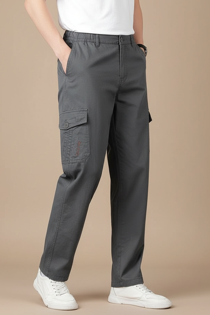Pantalon Cargo Gris Droit Homme Décontracté Coton