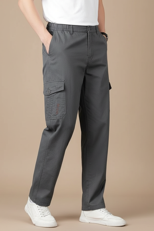 Pantalon Cargo Gris Droit Homme Décontracté Coton