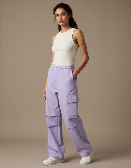 Pantalon Cargo Violet Ample Multi-Poches Décontracté - Toile