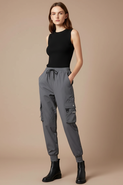 Pantalon Cargo Femme Gris Jogger Ripstop - Polyester