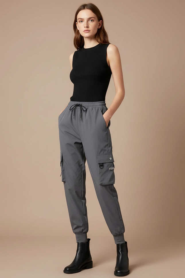 Pantalon Cargo Femme Gris Jogger Ripstop - Polyester