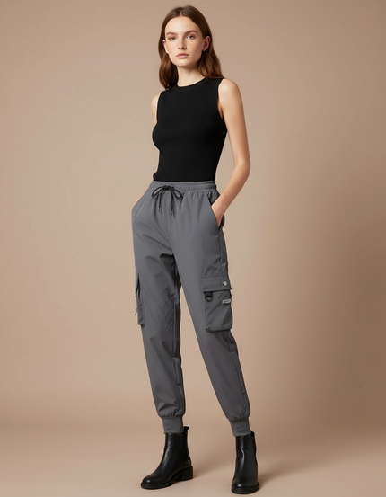 Pantalon Cargo Femme Gris Jogger Ripstop - Polyester
