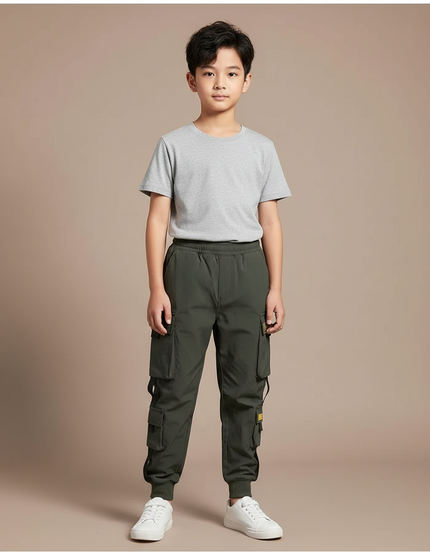 Pantalon Cargo Vert Kaki Ample Multipoches Décontracté Garçon - Polyester