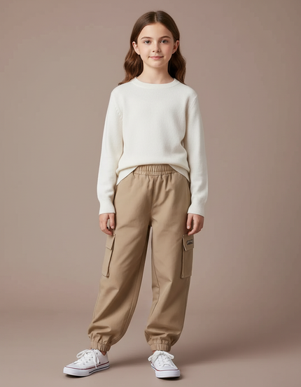 Pantalon Cargo Beige Ample Poches Enfant - Coton