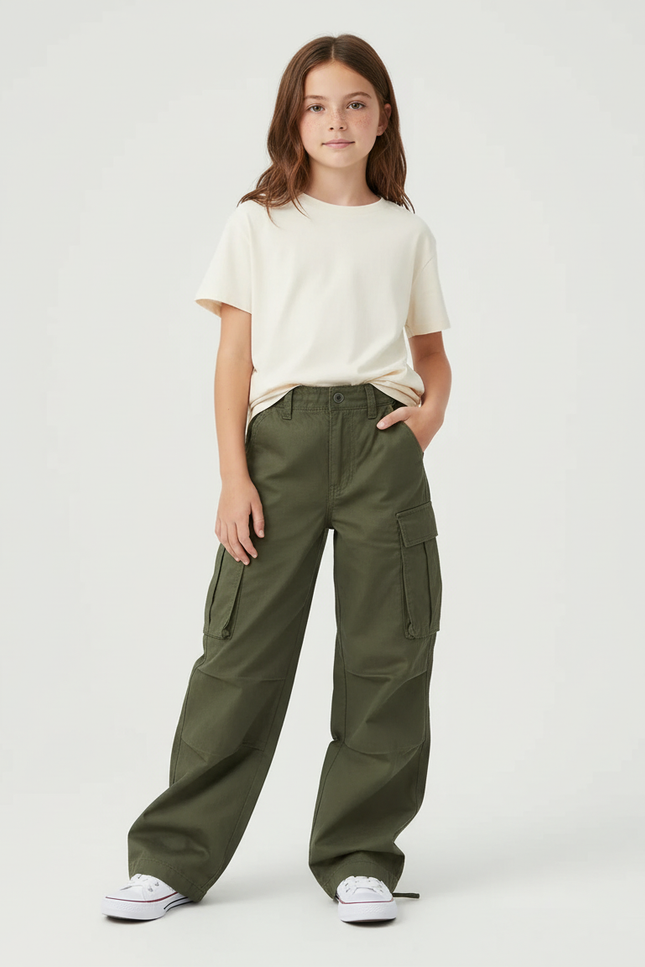 Pantalon Cargo Vert Kaki Ample Décontracté Multipoches - Toile