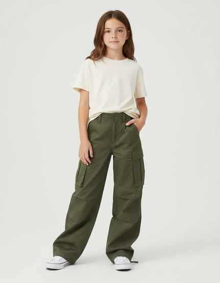 Pantalon Cargo Vert Kaki Ample Décontracté Multipoches - Toile