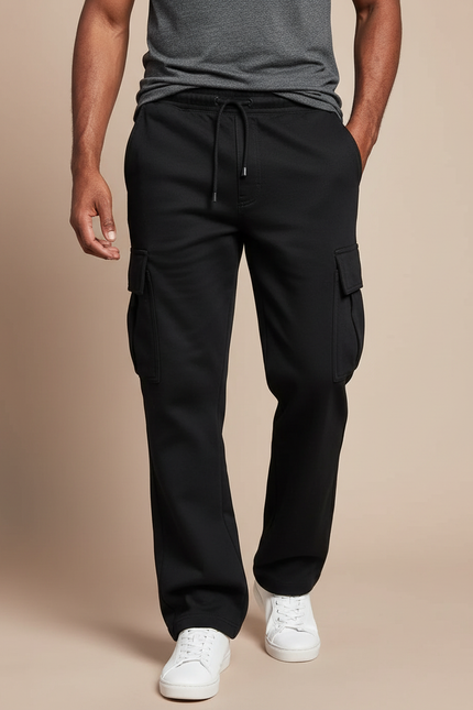 Pantalon Cargo Noir Décontracté Ample Multi-Poches Homme - Molleton