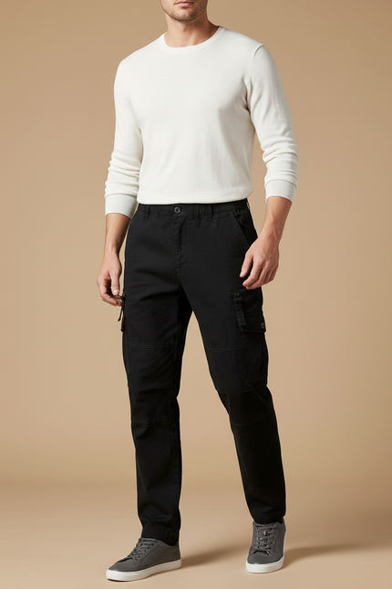 Pantalon Cargo Noir Coton Multipoches Confortable Moderne Homme