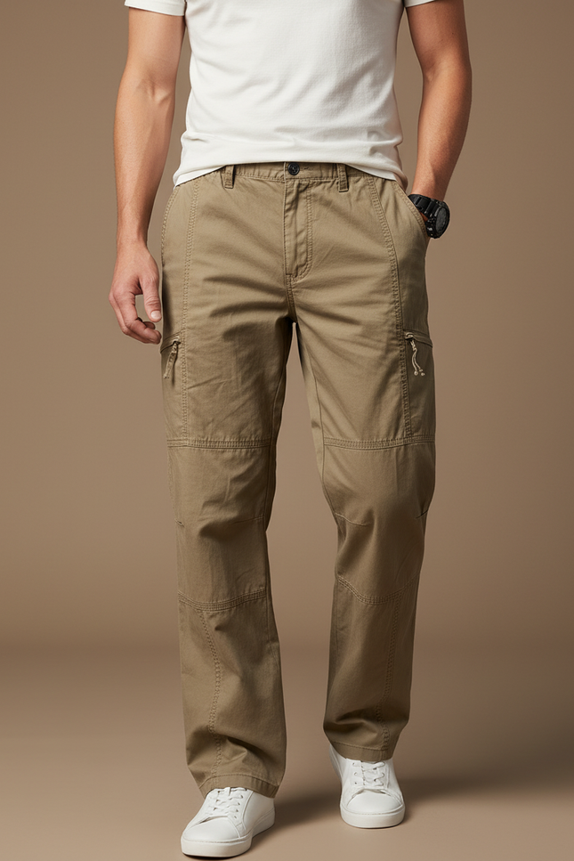 Pantalon Cargo Homme Kaki Décontracté Coton Multipoches