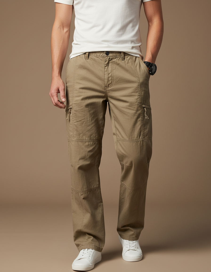 Pantalon Cargo Homme Kaki Décontracté Coton Multipoches