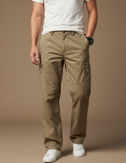 Pantalon Cargo Homme Kaki Décontracté Coton Multipoches