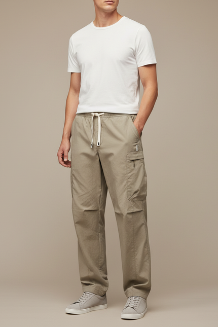 Pantalon Cargo Ample Beige Coton Décontracté Multipoches - Polyester