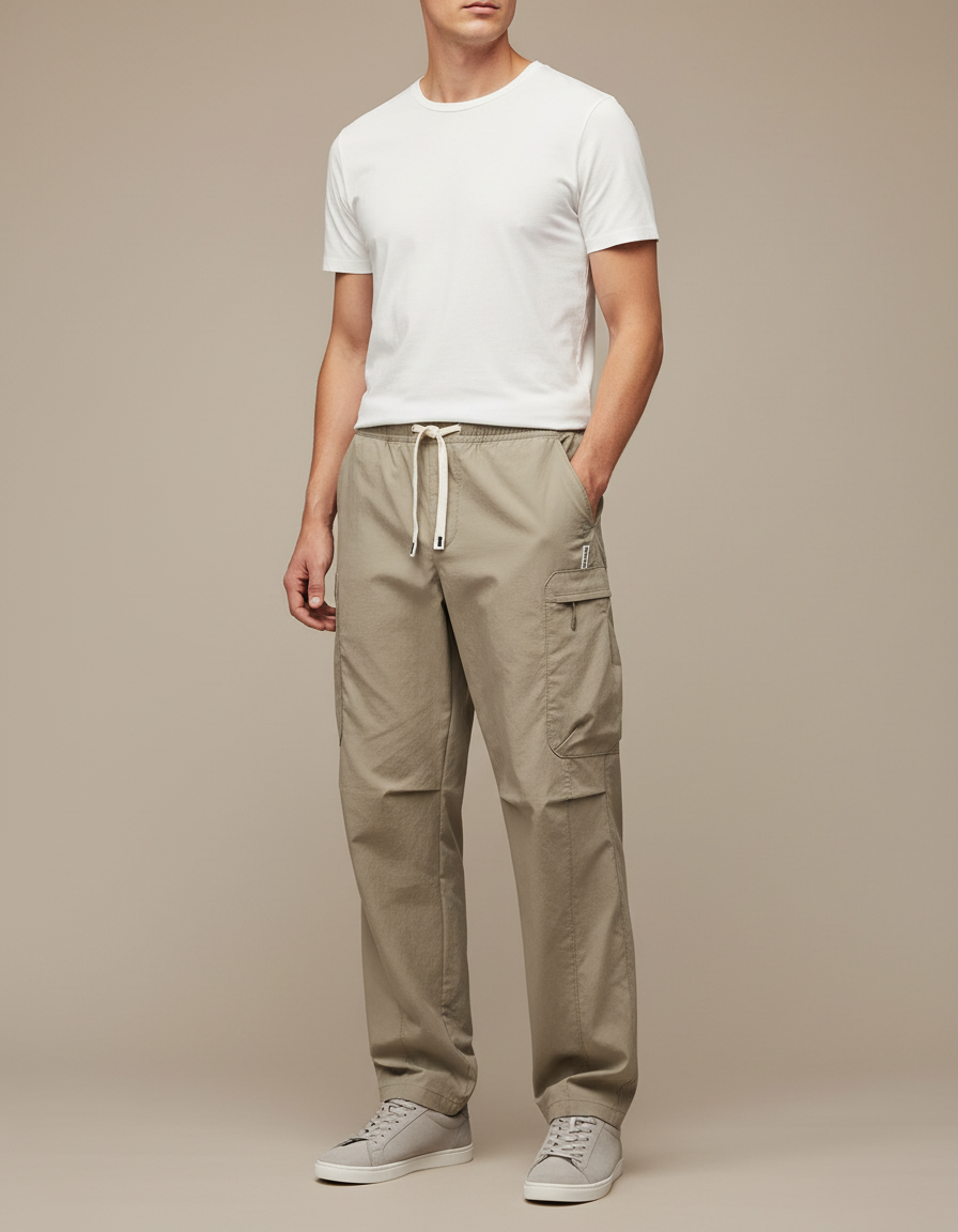 Pantalon Cargo Ample Beige Coton Décontracté Multipoches - Polyester