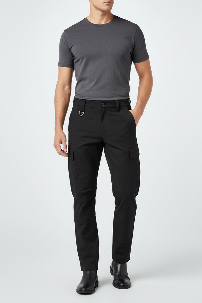 Pantalon Cargo Noir Homme Coupe Droite Tactique - Polyester