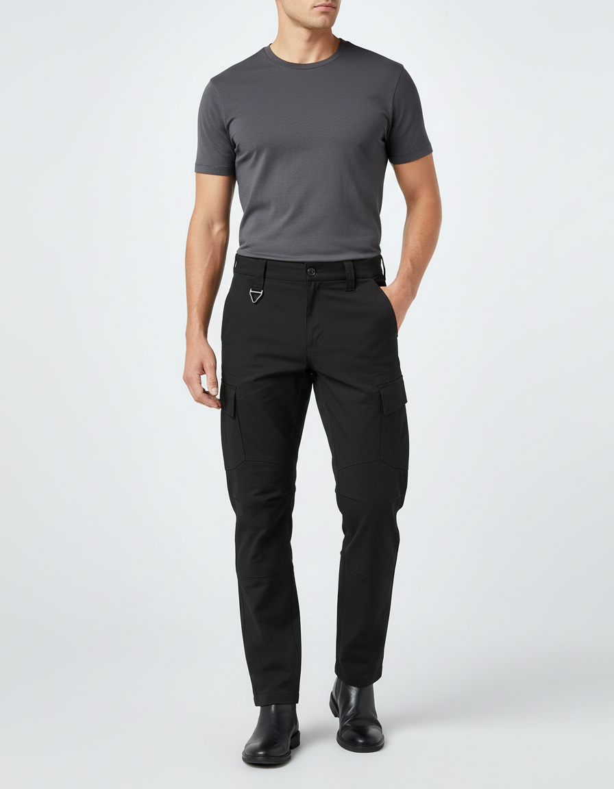 Pantalon Cargo Noir Homme Coupe Droite Tactique - Polyester