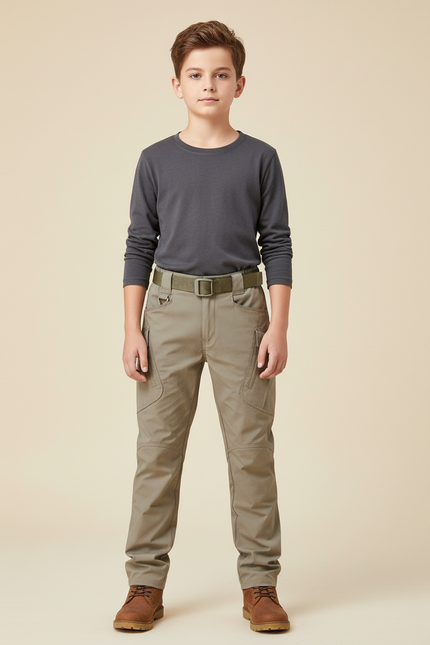 Pantalon Cargo Kaki Ceinturé Multipoches Enfant - Polyester